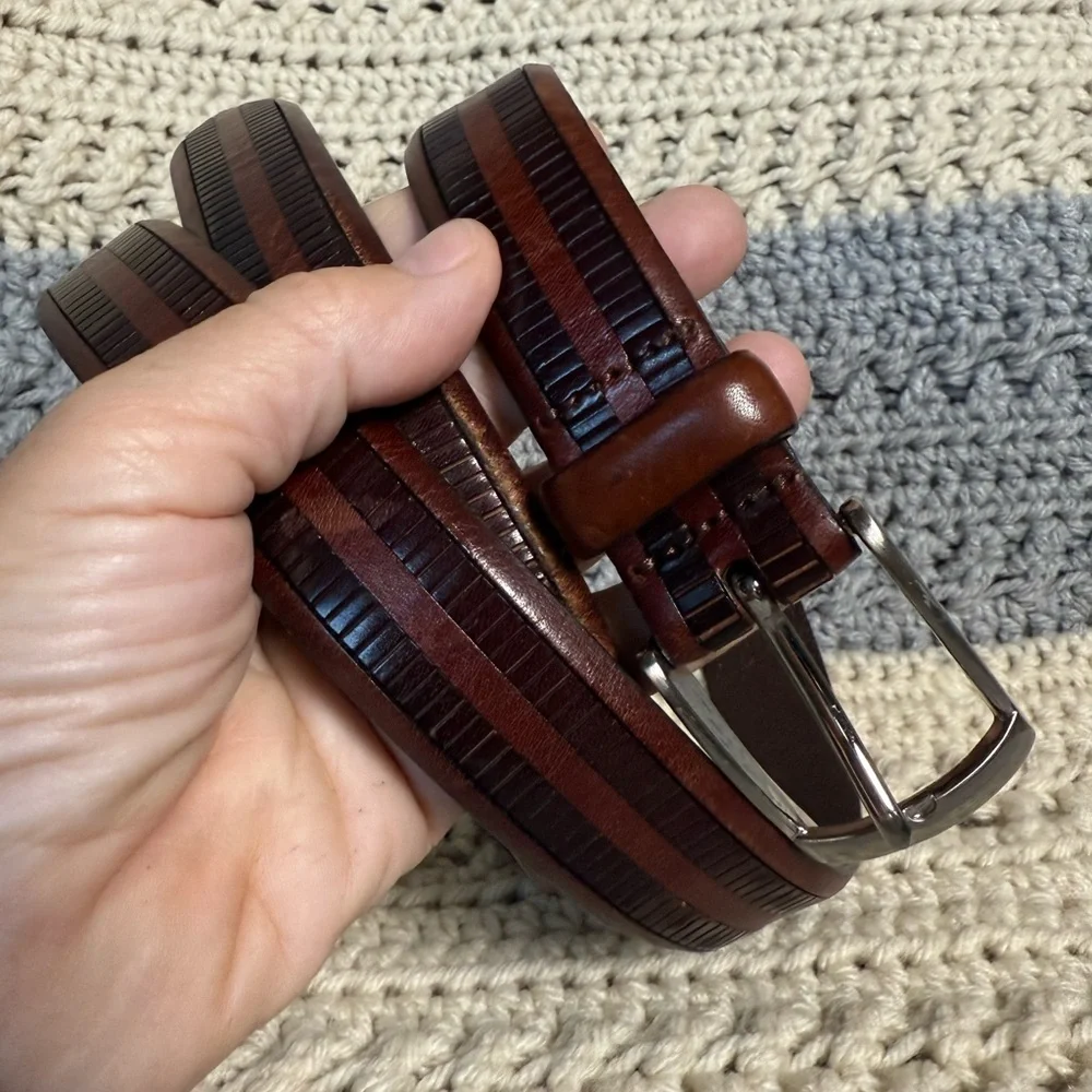 Two Tone Leather in Leather Mezlan Textured Mens Belt 41